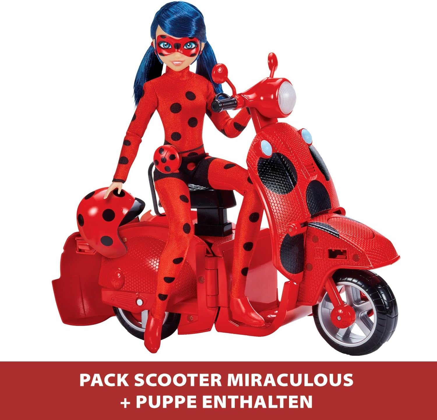Bandai - Miraculous Ladybug - Trottinette Miraculous Switch'n Go + Poupée Articulée Ladybug Lucky Charm 26 cm - P50668