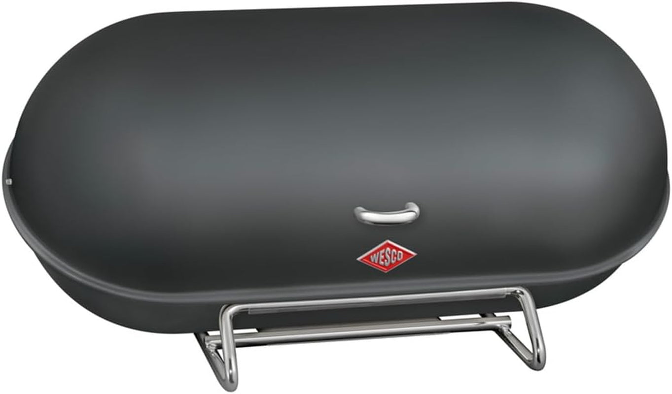 WESCO Breadboy Boîte à pain avec couvercle à charnière sans hochet, rouge, tôle d'acier enduite de poudre, trous d'aération et poignée robuste, boîtes de conservation des aliments Naty Shop graphite mat