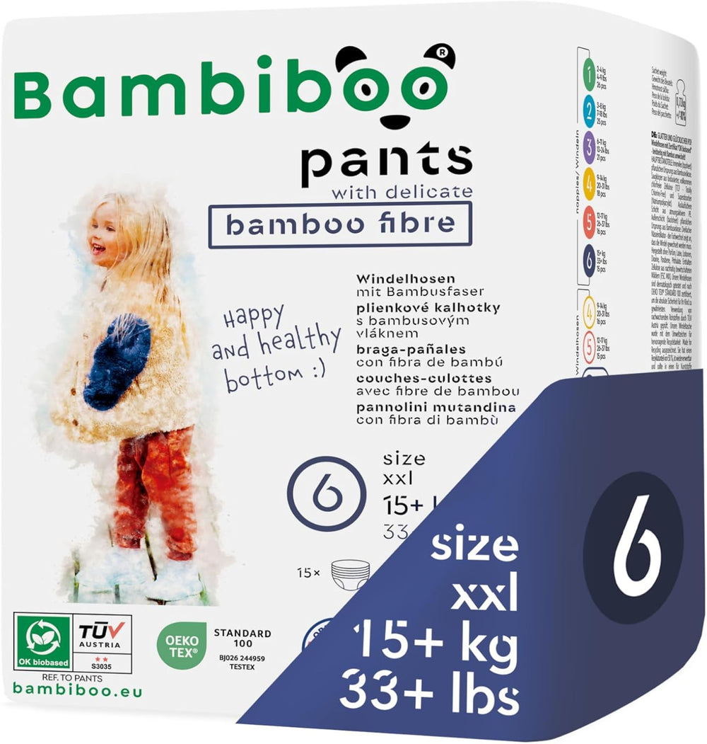 Bambiboo Couches jetables, respectueuses de la peau, fibre de bambou fine - Couches pour bébé - Couvre-couches jetables - Protection de la peau sensible - Très absorbante - Taille 4 (Maxi), 16 pièces