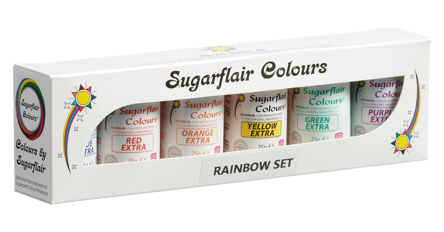Sugarflair Max Concentré colorant alimentaire set/6, pâte colorant alimentaire Max Concentrate, EXTRA bleu, rouge, orange, jaune, vert, violet - 6x25g