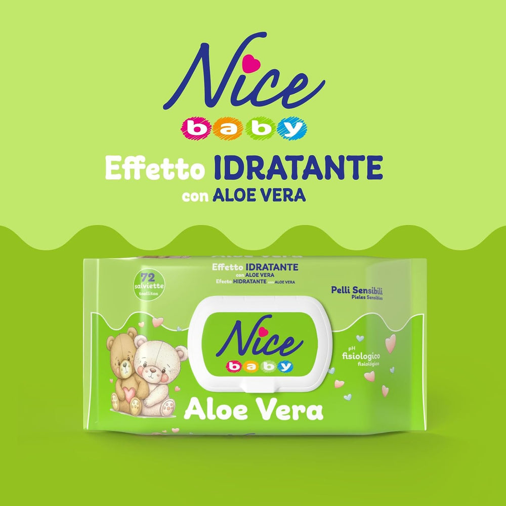 Lingettes nettoyantes pour enfants et bébés - à l'aloe vera et à l'huile d'argan - testées dermatologiquement - valeur pH physiologique - format maxi : paquet de 72 lingettes - Nice