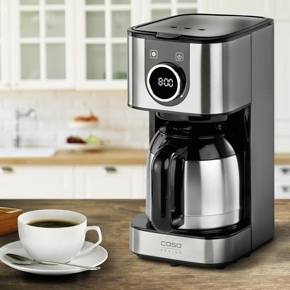 Cafetière CASO Selection C 10 Thermo Design – Boîtier en acier inoxydable, carafe isotherme 1,2 l (10 tasses), commandes tactiles et minuterie, fonction Aroma PLUS, filtre permanent, filtre anti-goutte