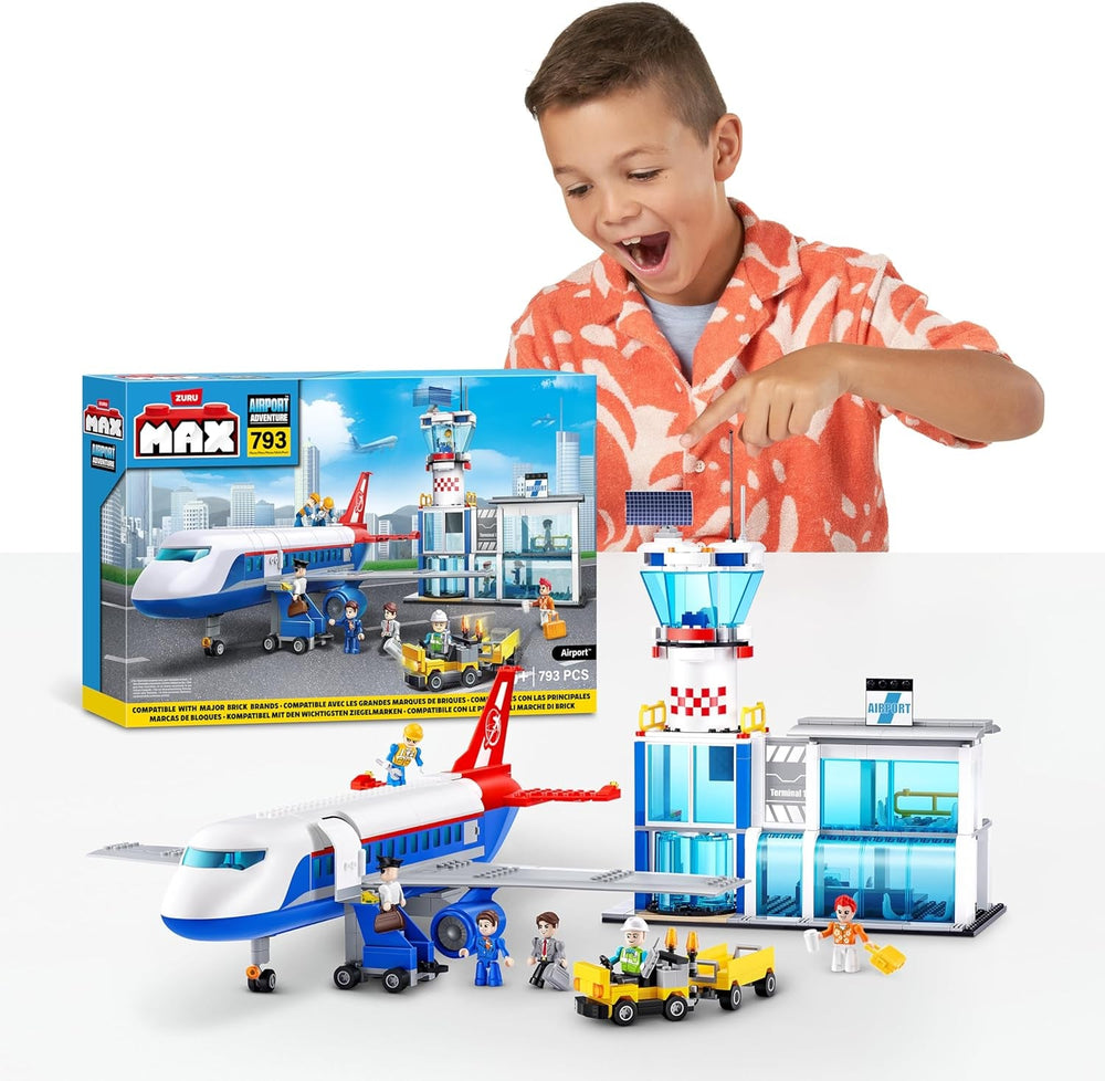 MAX Adventure Spielset Flughafen (793 Teile) Bausteine Spielzeug für Kinder ab 5 Jahren Fahrzeuge Auspacken Entdecken