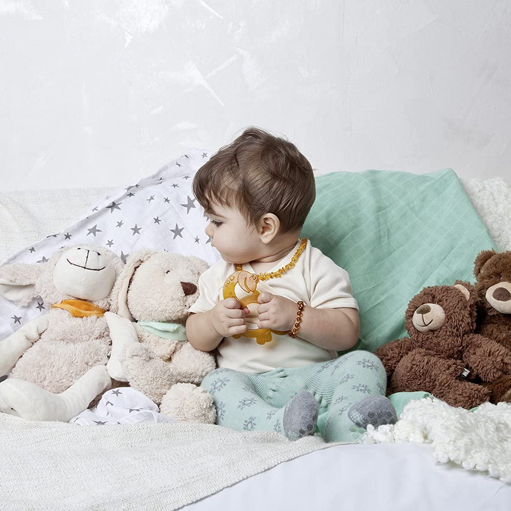 Anneau de dentition en caoutchouc naturel biologique pour bébé, gomme de massage, sans BPA, souple, favorise la motricité fine, conception de dinosaure (639-V1), brosse à dents en caoutchouc naturel