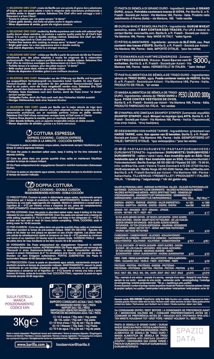 Barilla Selezione Oro Chef Spaghetti n. 5, paquet de 4 (4 x 3 kg)