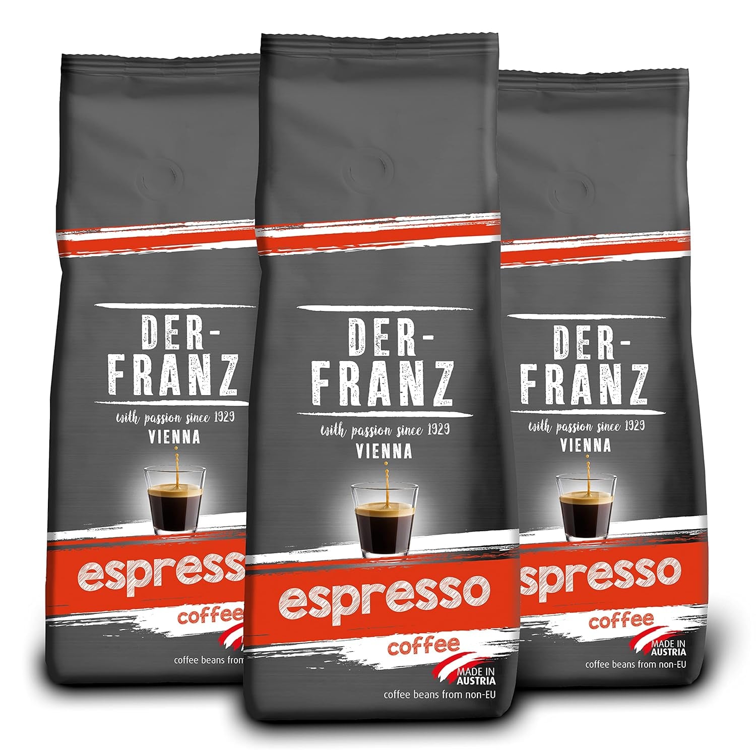 Der-Franz Espresso Kaffee, Intensité 5/5, Arabica et Robusta, Ganze Bohne, 3 x 500 g