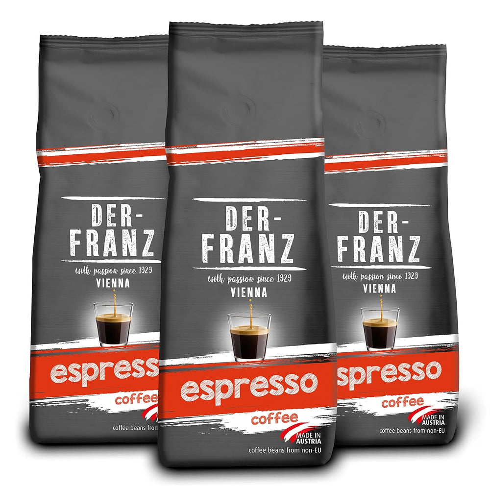 Der-Franz Espresso Kaffee, Intensité 5/5, Arabica et Robusta, Ganze Bohne, 3 x 500 g