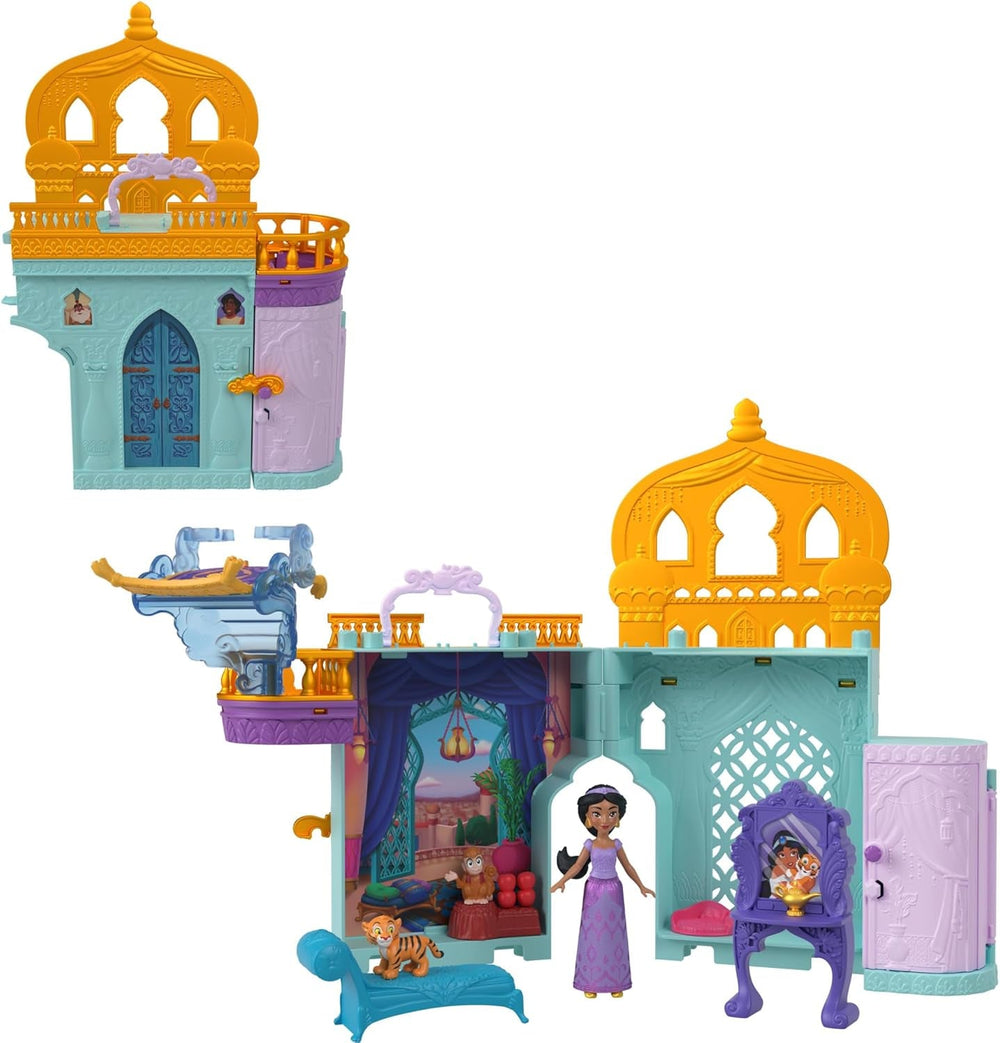 Mattel Disney Princess Toy, Jasmin's Stacking Castle Dollhouse Playset avec petite poupée, 2 amis et 7 pièces, inspiré du film Disney, jouets de voyage et cadeaux pour enfants, HLW93 Papusi Naty Shop Titre par défaut