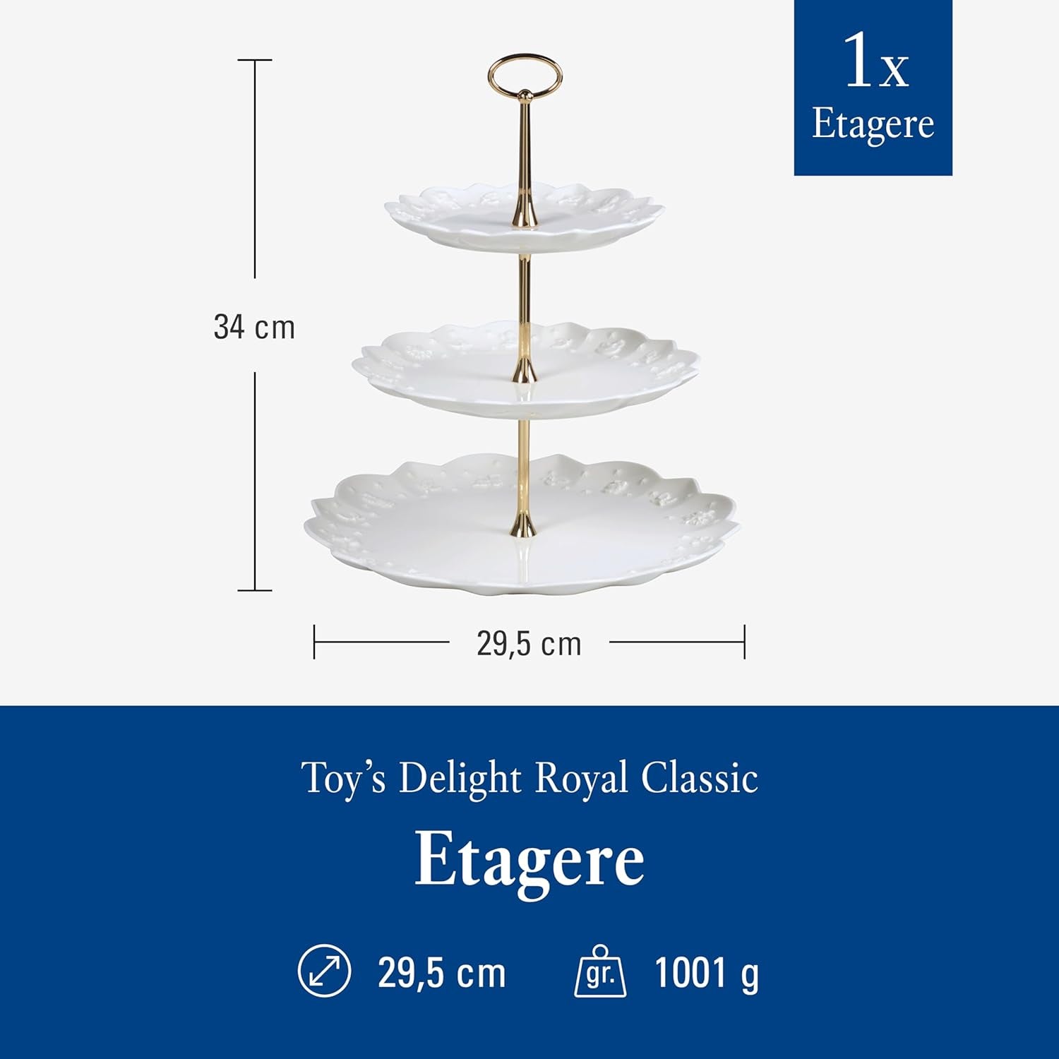 Villeroy & Boch Toys Delight Royal Classic, étagère décorative à plusieurs niveaux pour biscuits, pâtisseries et petits morceaux de gâteau, porcelaine premium, blanc