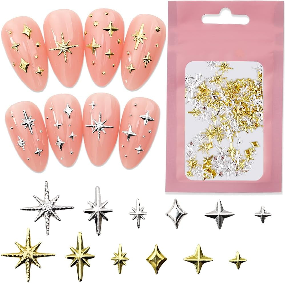 120 pièces breloques à ongles étoile or-argent étoile Y2K ongles breloques à ongles étoile en métal tailles mixtes vis à ongles étoile conception d'ongles Nail Art breloques étoiles 3D décoration d'ongles breloques à ongles accessoires pour ongles