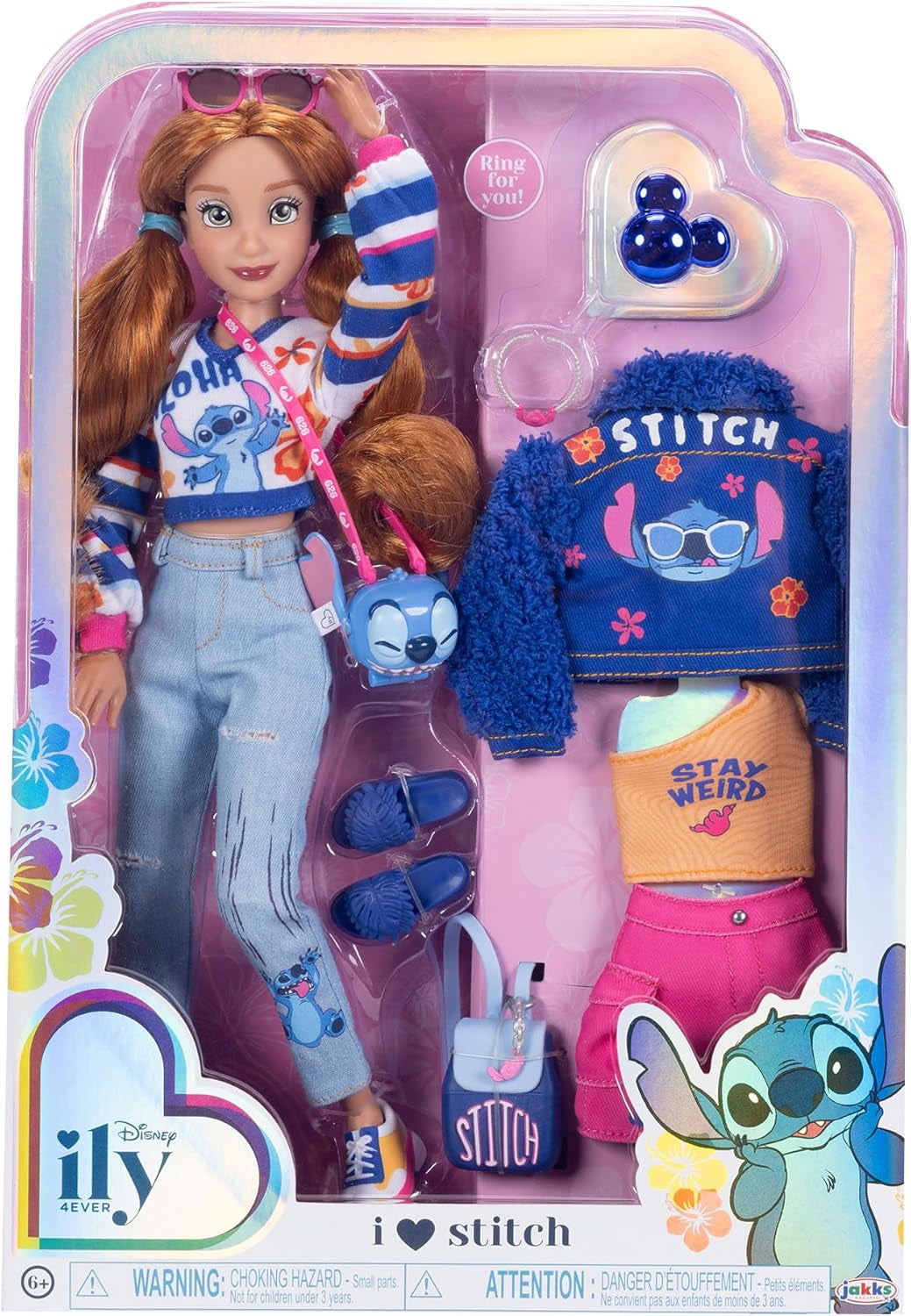 Poupées mannequins Disney ILY 4EVER Stitch aux cheveux rouges, mesurant 29 cm, avec 13 points d'articulation, deux tenues complètes mix and match et une bague Mickey scintillante pour vous !