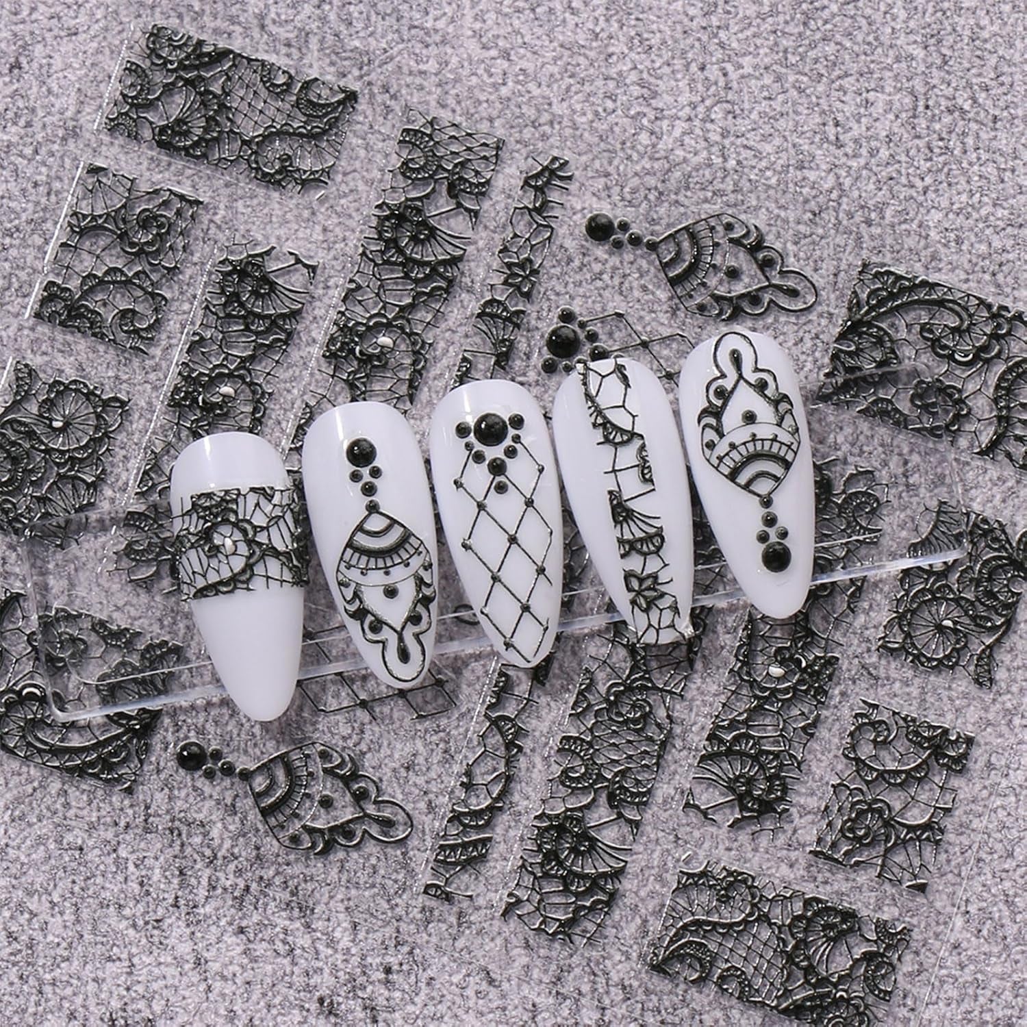 JMEOWIO Autocollants pour ongles 3D Noir Blanc Fleurs Nail Art Autocollants Autocollants pour ongles 5D Stéréoscopiques Fleurs Décoration Nageldesign Zubehör 4 Blatt