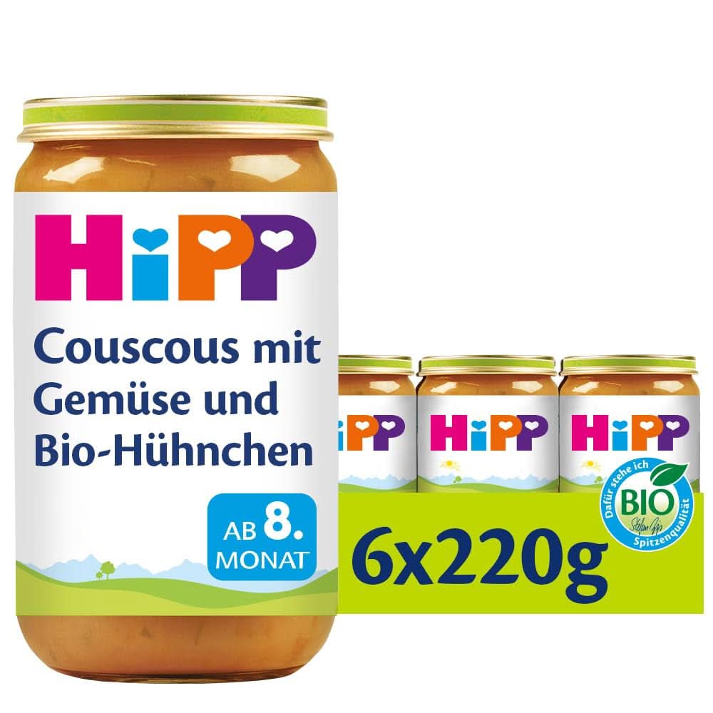 Hipp Couscous aux légumes et poulet bio, pack de 6 (6 X 220 grammes) Mère et Enfant Naty Shop