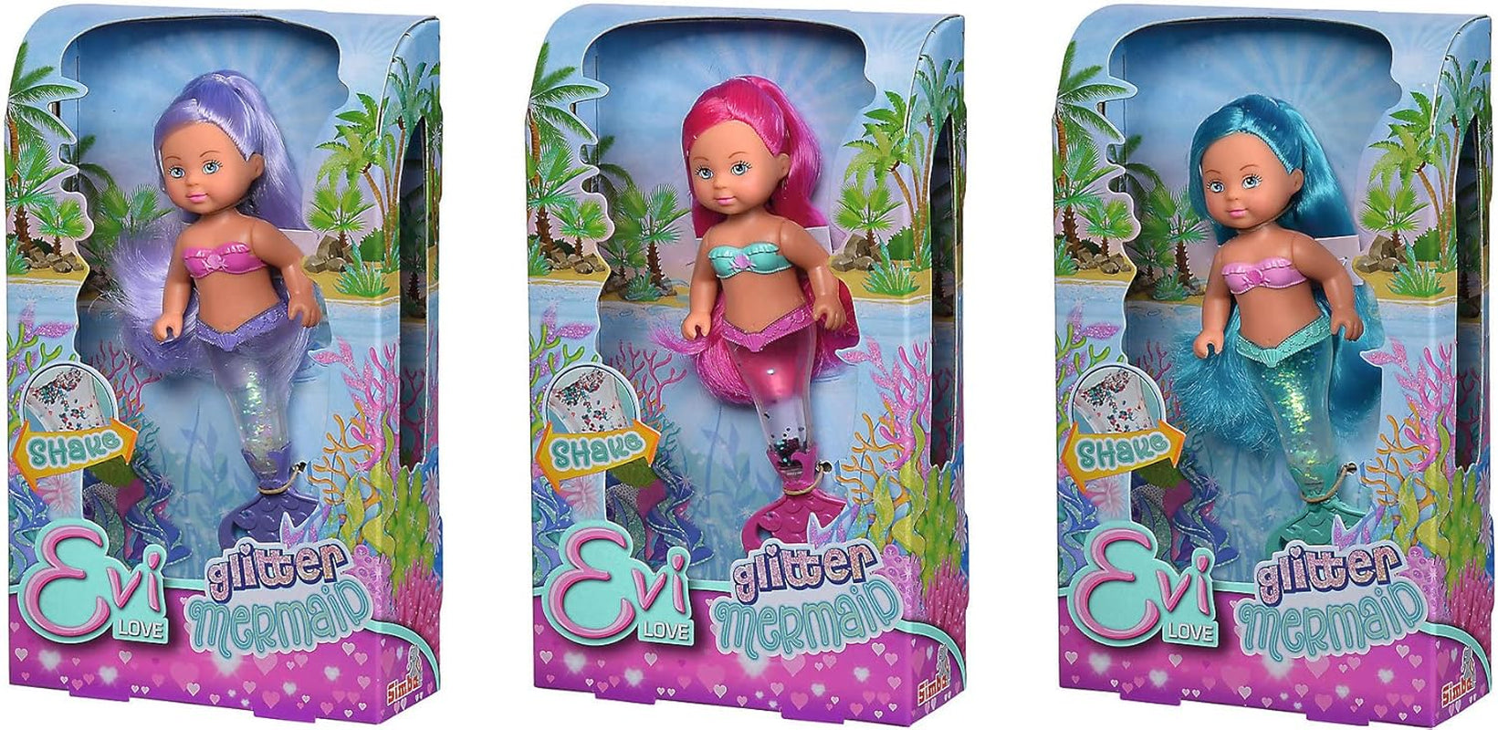 Simba 105733482 - Evi Love Glitter Mermaid, poupée sirène avec une nageoire caudale qui brille lorsqu'on la secoue. Un seul article est fourni.