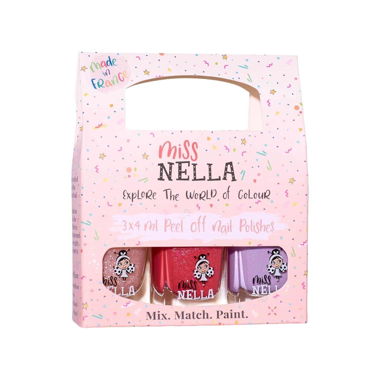 Miss Nella Magic Collection Lot de 4 vernis à ongles pailletés : rose, rouge, or et bleu, vernis à ongles amovible spécial enfants, non toxique, à base d'eau, sans odeur