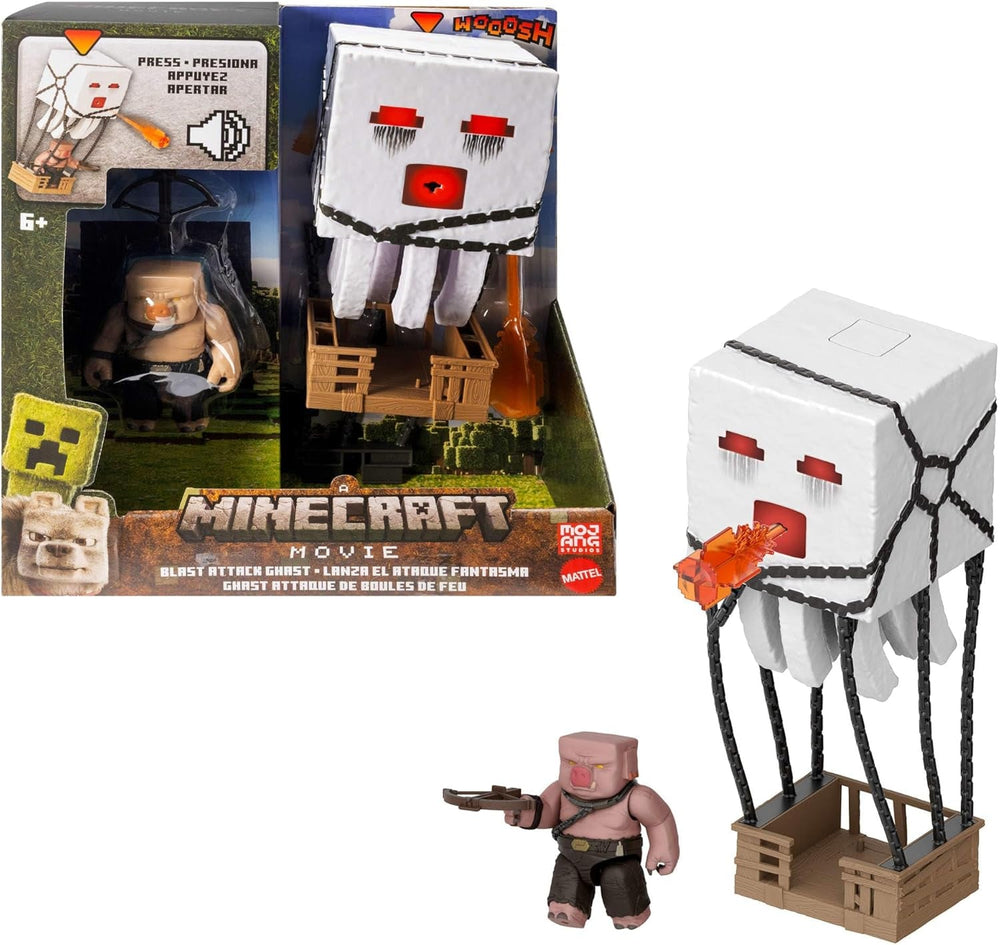 Ensemble de figurines d'action Mattel Minecraft, Ghast avec attaque de feu, lumières, bruit, démarreur et projectile, Piglin Warrior, inspiré du film, JFB69 Figurines d'action Naty Shop Titre par défaut