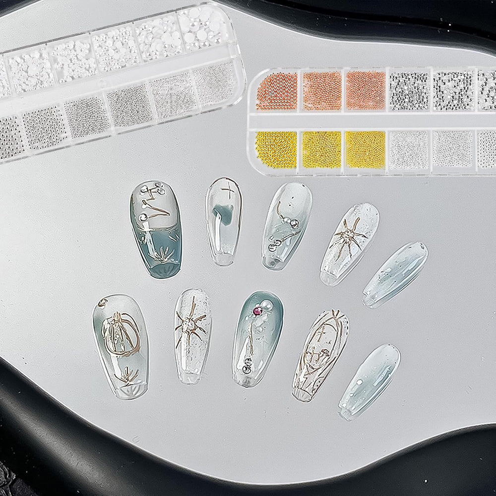 2 boîtes de strass pour Nail Art, avec pinces à épiler, perles à dos plat, breloques pour ongles, avec strass, perles en acier inoxydable pour décoration de ongles