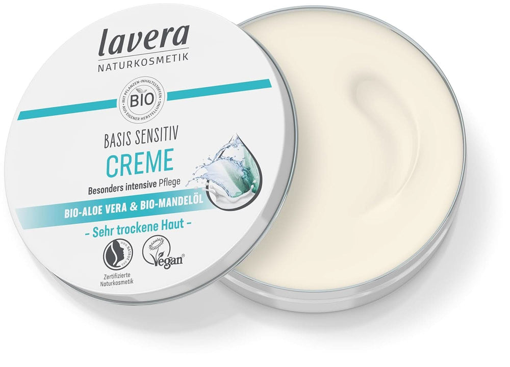 Lavera Basis Sensitiv, soin intensif pour peaux sèches à l'Aloe Vera et à l'huile d'amande, 150 ml Naty Shop