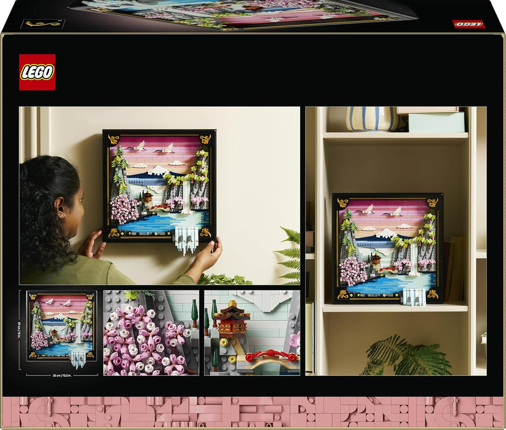 LEGO Art Japanische Kirschblütenlandschaft - DIY Set - Bauset für Erwachsene - 3D Wandkunst im Rahmen mit dem Fuji-Berg, Sakura (Kirschblüten) und Wasserfall - Geschenk für Männer und Frauen - 31218