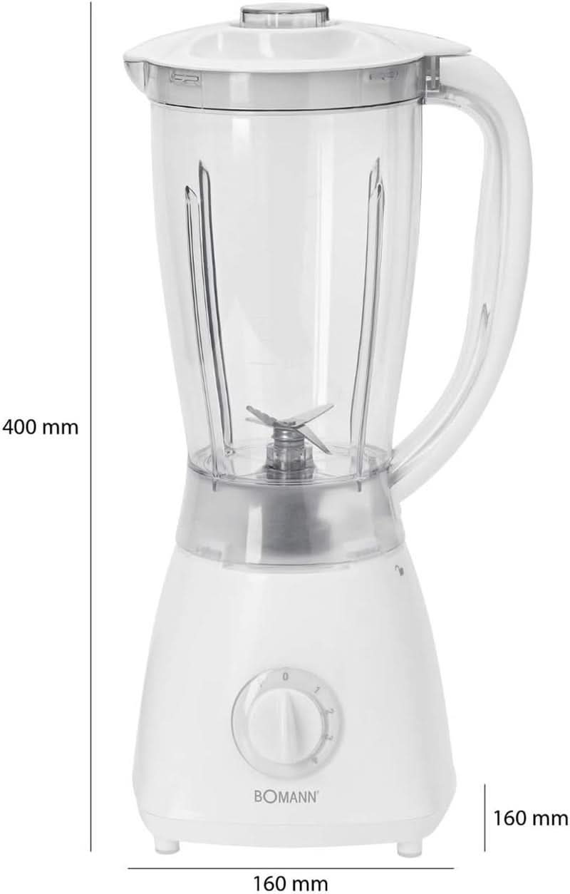 Bomann 378 CB Universalmixer Zum Pürieren, Schlagen, Zerkleinern, Shaken et Mixen, Ice Crush-Funktion, Kraftvoller 500 Watt-Motor, Abnehmbarer Mixbehälter Mit 1.5 Liter, Edelstahlmesser, Weiß, UM 378 CB Kitchen Naty Shop