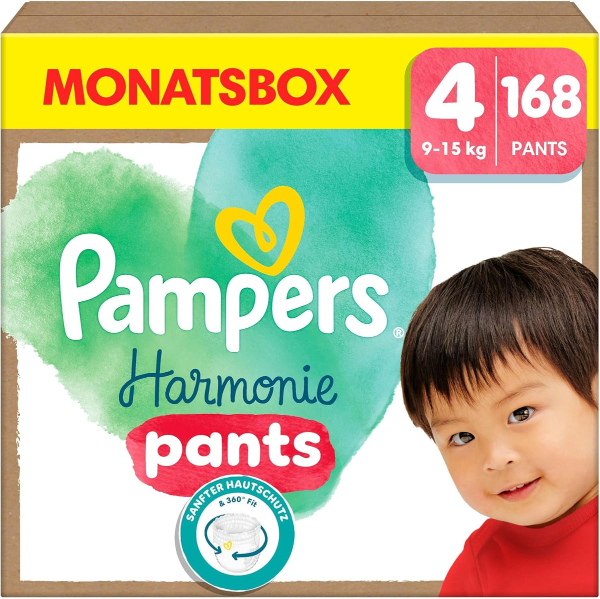 Couches Pampers Harmony Pants taille 4, 168 couches, 9 kg - 15 kg, protection douce de la peau et confort à 360°