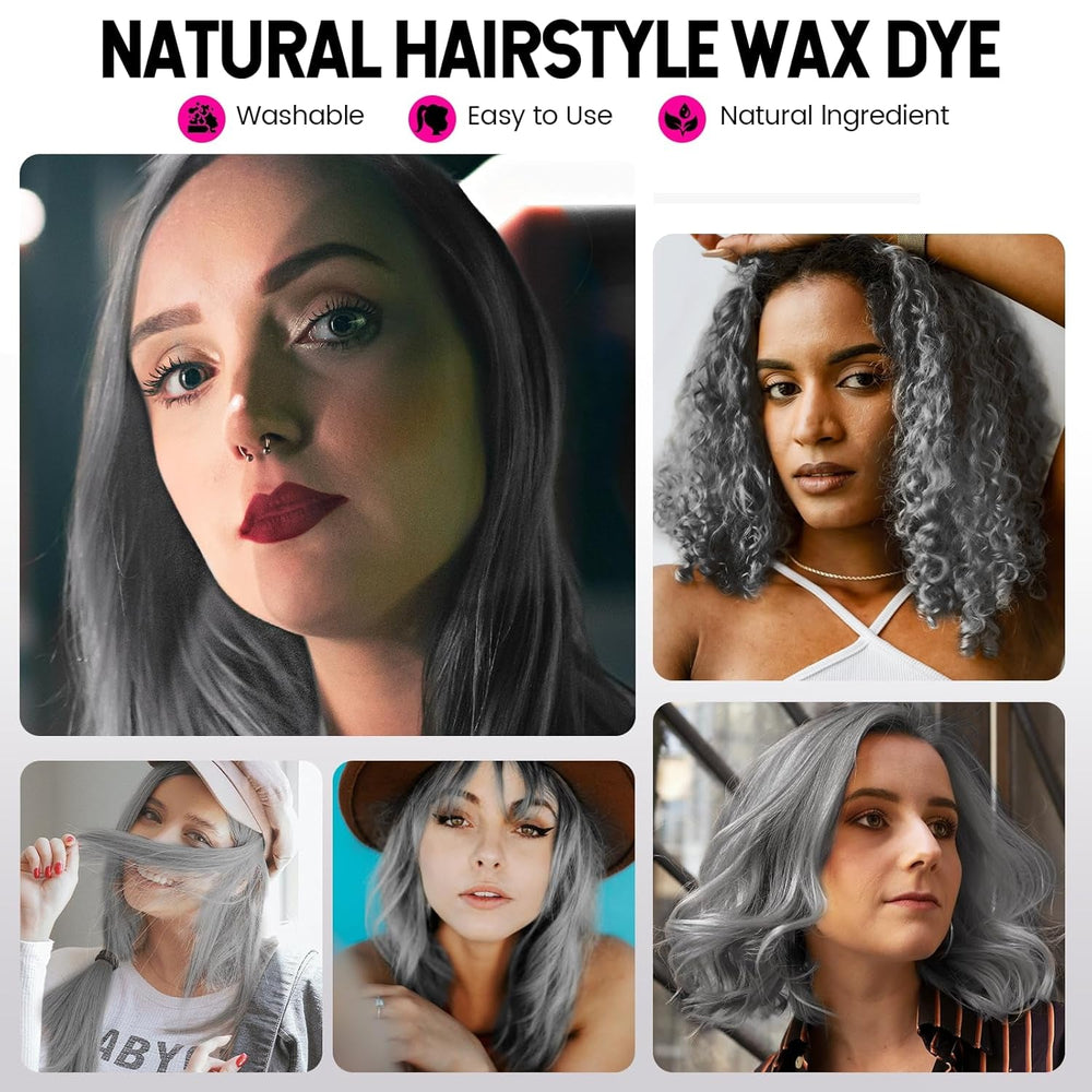 Coloration capillaire temporaire, ton de cheveux coiffant pour hommes femmes, pommade capillaire naturelle, cire de teinture capillaire pour fête, cosplay et Halloween, 4,23 oz (gris argenté) Naty Shop Coloration capillaire
