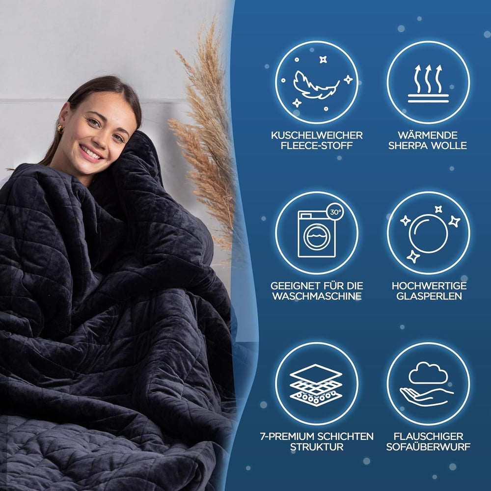 Samthus Couverture lestée 135X200Cm 9Kg Sherpa Fleece - Certifié Oeko-Tex - Couverture thérapeutique et couverture de relaxation - Dormez mieux avec notre couverture lourde - Couverture lestée - noir Lits et Couvertures Besuche den Samthus-Store