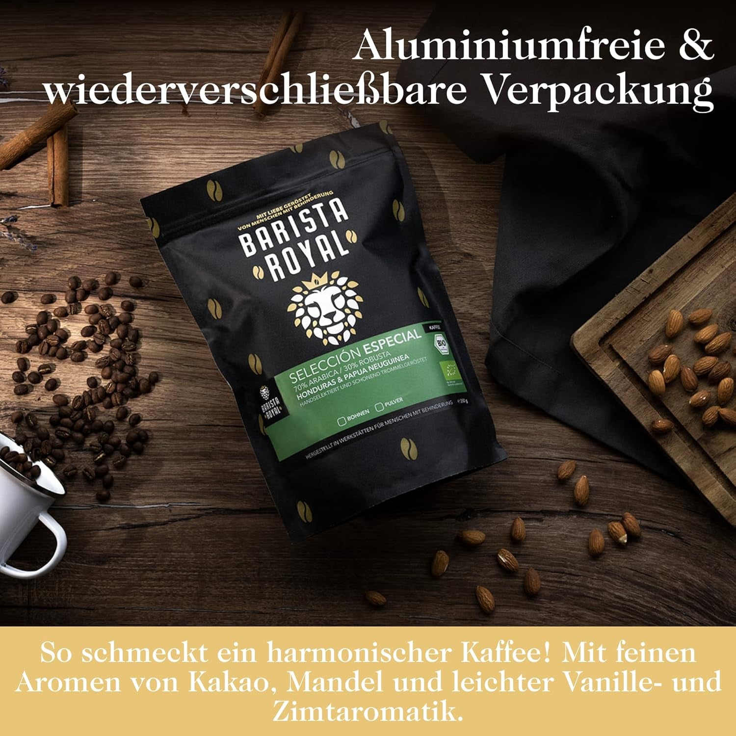 BARISTA ROYAL Bio Kaffeebohnen 1kg "Sélection Spéciale" | Frische Kaffeebohnen direkt gehandelt | 70 % Arabica, 30 % Robusta Café Ganze Bohnen | Idéal pour les machines entièrement automatiques et à filtre
