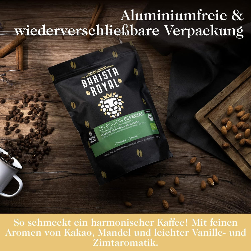 BARISTA ROYAL Bio Kaffeebohnen 1kg "Sélection Spéciale" | Frische Kaffeebohnen direkt gehandelt | 70 % Arabica, 30 % Robusta Café Ganze Bohnen | Idéal pour les machines entièrement automatiques et à filtre