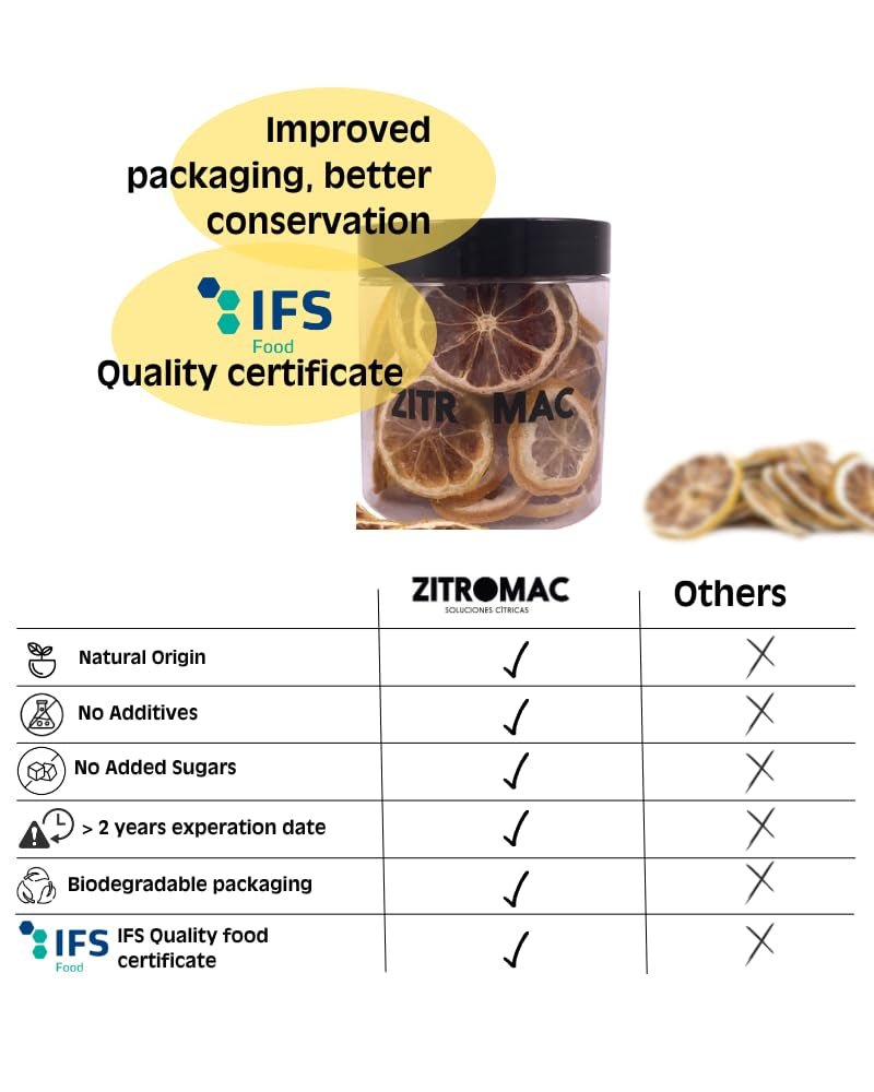 45 g de tranches de citron séchées, tranches de fruits secs pour cocktails, citron séché pour décoration de Noël, vin chaud, thé, pâtisserie | Citrons séchés 100 % naturels Produits déshydratés Naty Shop