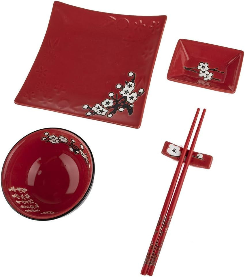 Service de Table Japonais Complet 2381, Porcelaine, Rouge