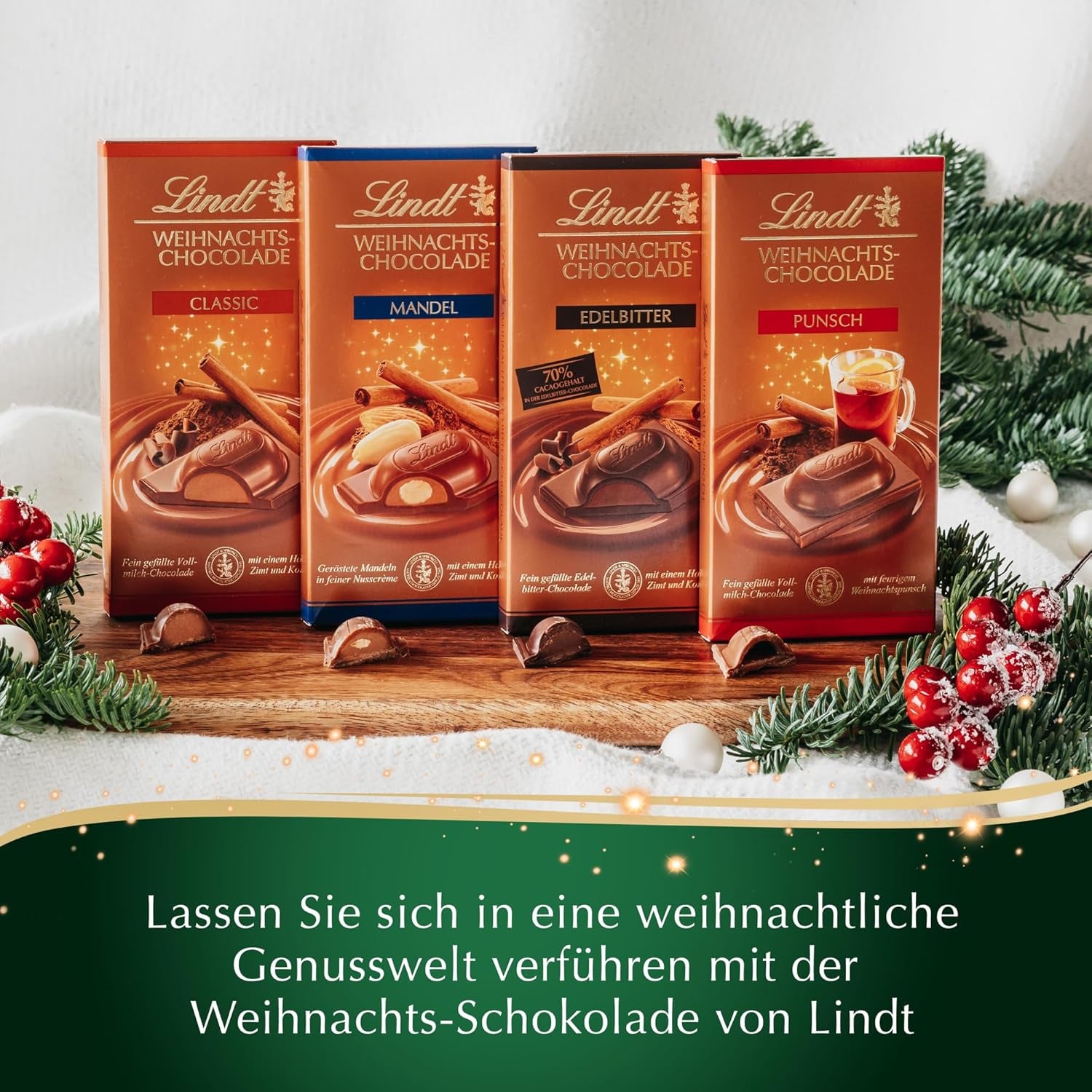Barre de chocolat aux amandes de Noël Lindt | 100g | Amandes à la crème de noix recouvertes du meilleur chocolat au lait | Cadeau de Noël en chocolat