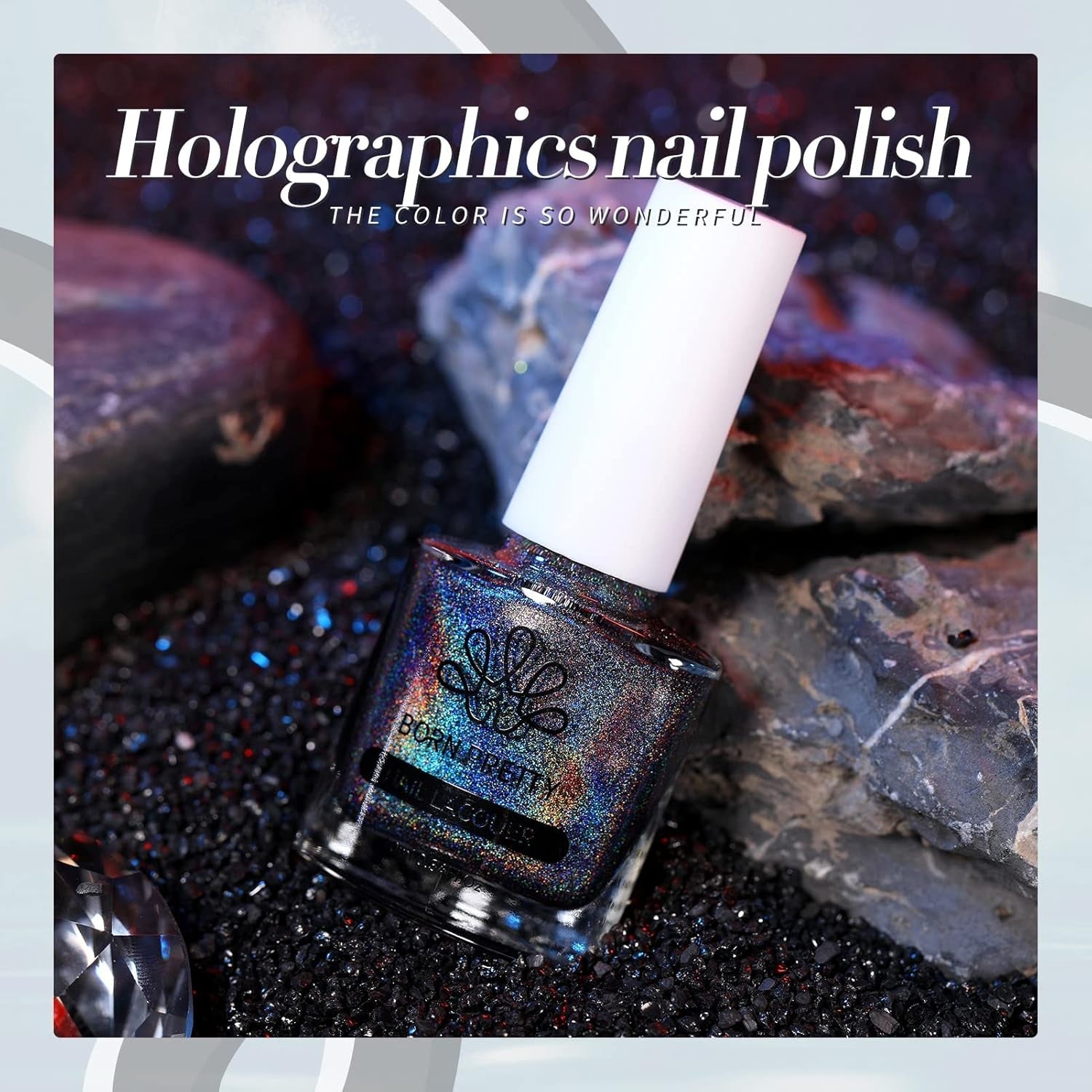 Born Pretty Oja cu Glitter, Rainbow Shining Glitter Super Shine Oja Nail Art Neagră