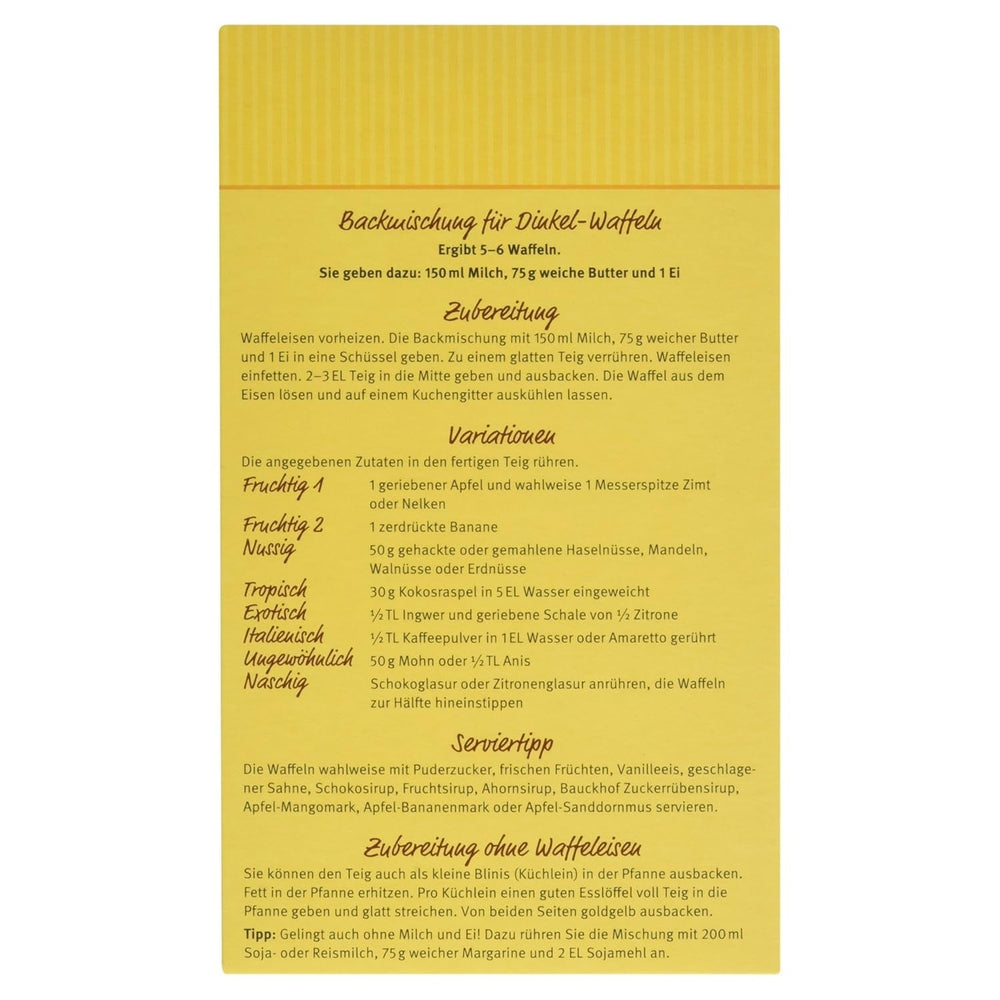 Demeter Bauck Hof Bio Dinkel Wafflen, 200 G Mélange pour la pâtisserie et la cuisine Naty Shop