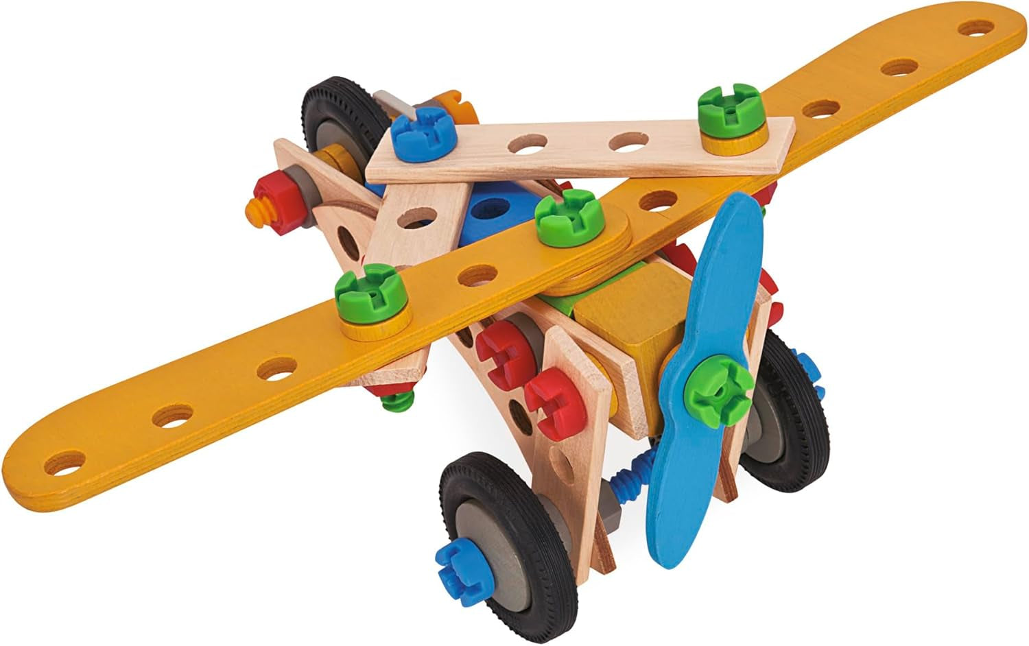 Eichhorn - 100039022 - Constructor Kranwagen, 70-teilig, Holzspielzeug-Konstruktionsset, 4 Verschiedene Modelvarianten baubar, Holzbaukasten, Motorikspielzeug ab 3 Jahren