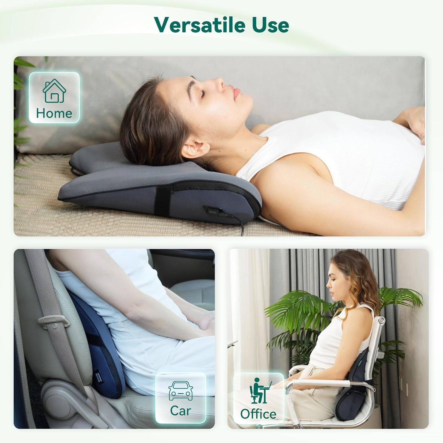 Snailax Oreiller de soutien lombaire ergonomique avec massage et chaleur, oreiller de dos Shiatsu en mousse à mémoire de forme, coussin de siège avec 3 intensités de massage | 2 niveaux de chaleur | 3 minuteries | position assise confortable
