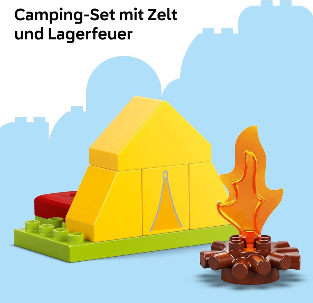 DUPLO Peppa Pig Campingausflug mit Papa Wutz – Montessori Spielzeug für Mädchen & Jungen ab 2 Jahren – inkl. Zelt, Kanu, Lagerfeuer und 2 Figuren – Fördert Motorik & Farberkennung – Geschenk - 10452