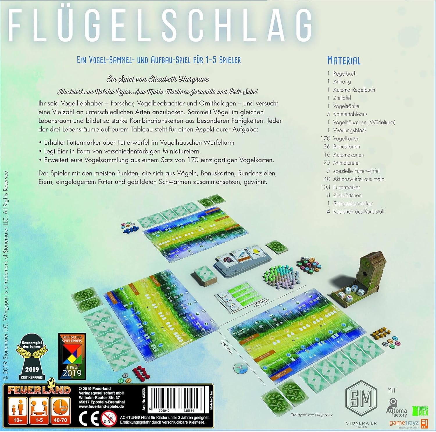 Feuerland Spiele 104-146-901 63558 Wingspan Board Game Édition allemande - Kennerspiel des Jahres 2019 (Prix de la Critique)