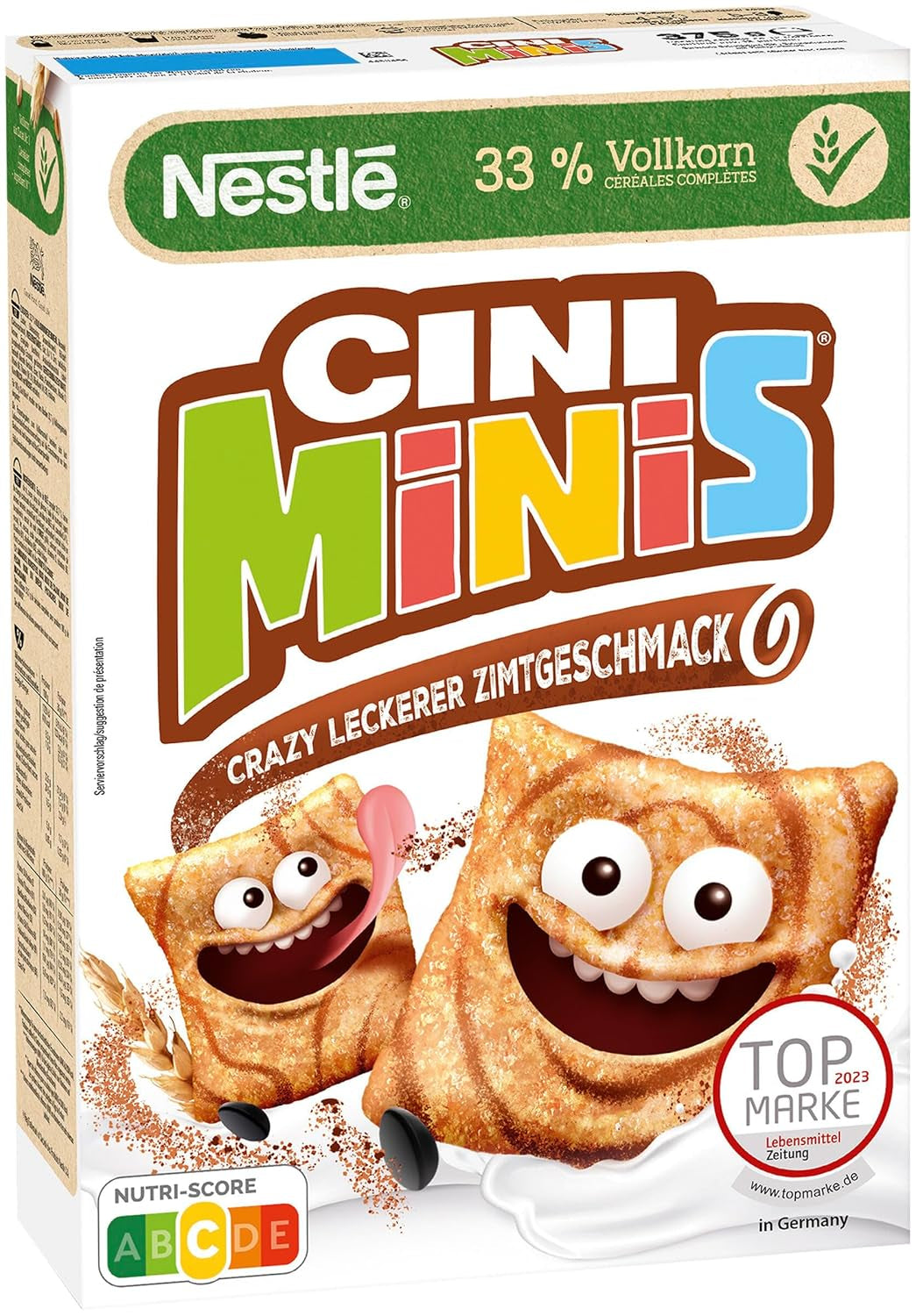 Nestlé CINI MINIS, Muesli à la cannelle, 37% de grains entiers vitaux, avec vitamines, calcium et fer, flocons croquants, paquet de 7 (7x375g)