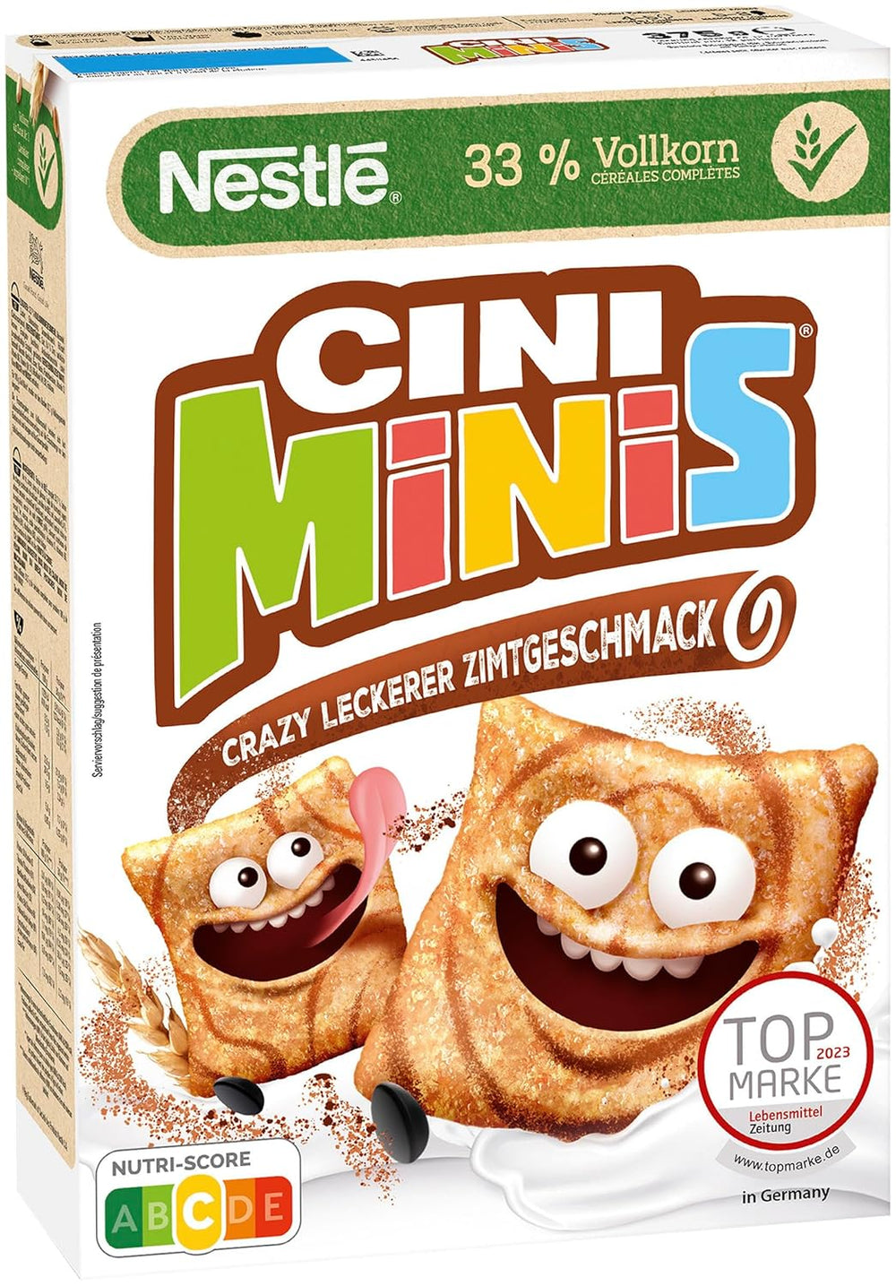 Nestlé CINI MINIS, Muesli à la cannelle, 37% de grains entiers vitaux, avec vitamines, calcium et fer, flocons croquants, paquet de 7 (7x375g)