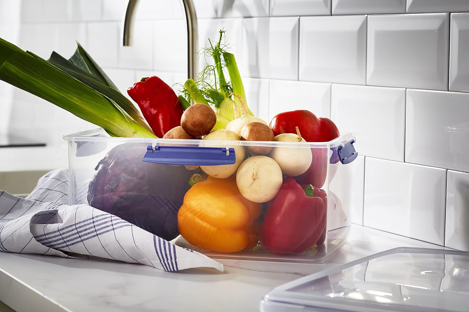 Pot pour le stockage des aliments KLIP IT System | 9,67 litres | Pot de conservation empilable et hermétique avec couvercle, adapté au réfrigérateur/congélateur | Plastique sans BPA | clips bleus | 1 pièce (paquet de 4) boîtes de conservation alimentaire Naty Shop