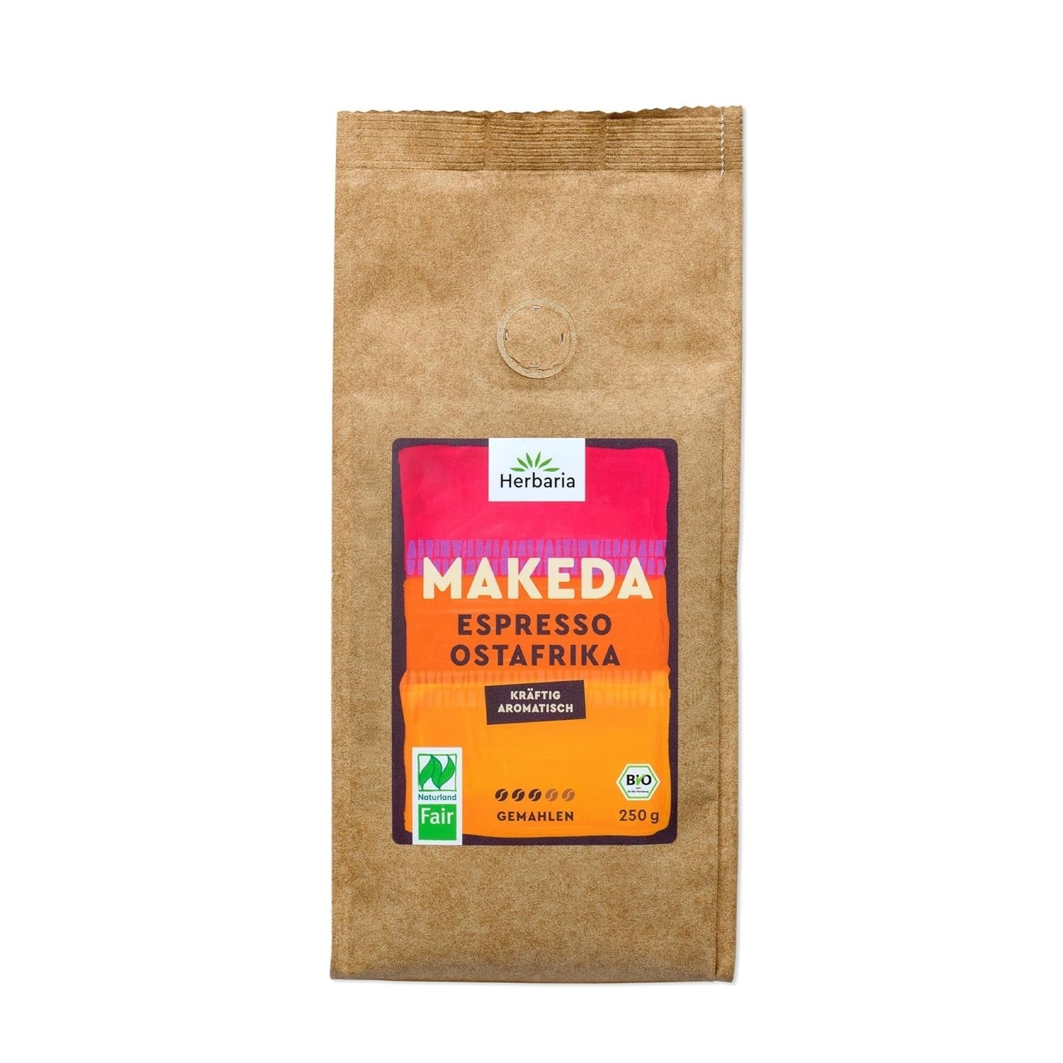 Herbaria MAKEDA Espresso En Grains Bio 1Kg - Certifié Naturland Fair d'Afrique de l'Est - Arômes torréfiés avec du cacao et des notes de chêne - grains de café biologiques parfaits pour les filtres portables et les machines à café automatiques Naty Shop Coffee Café moulu Makeda 250 grammes Espresso