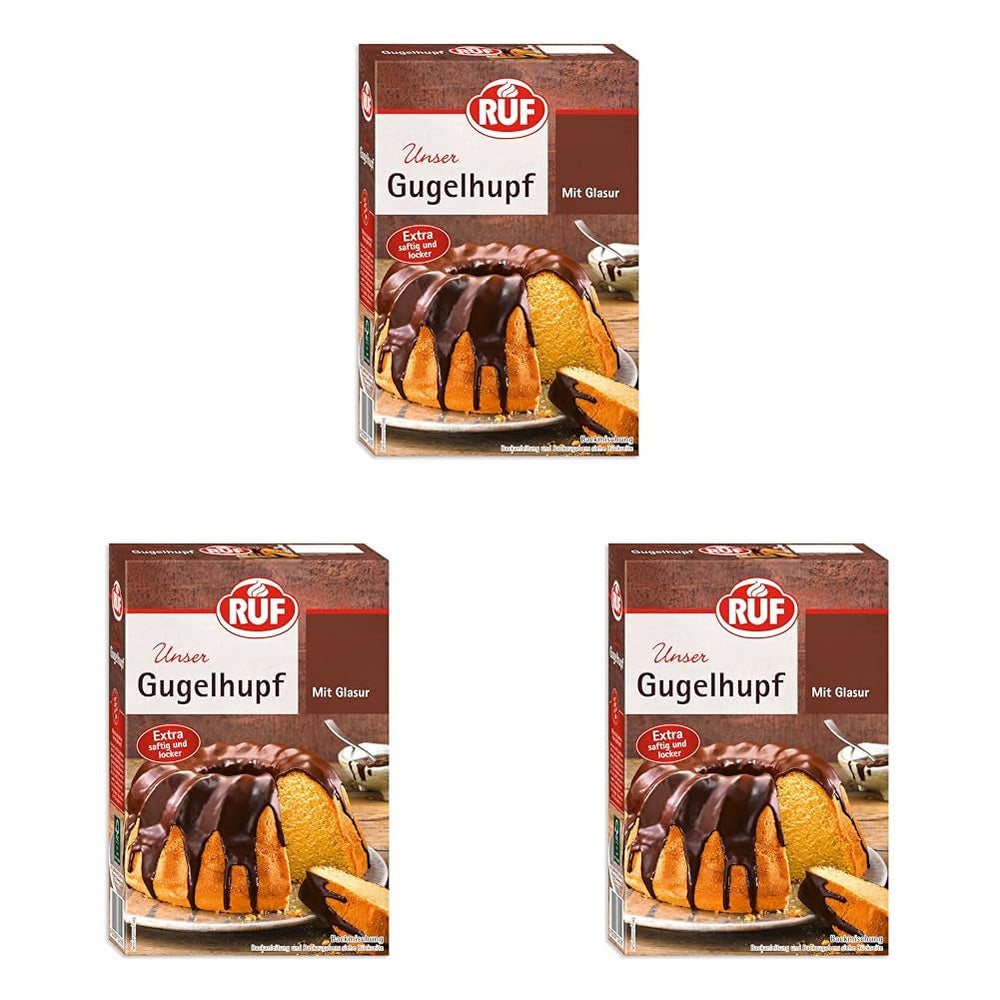 RUF Biskuit Teig, Backmischung Für Einen Saftigen Biskuitteig, Gelingsicher Und Schnell Zuberitet, Zur Herstellung Von Biskuitrollen, Biskuitkuchen or tortenboden, 1 X 250G Naty Shop 550 G (3Er Pack) Gugelhupf