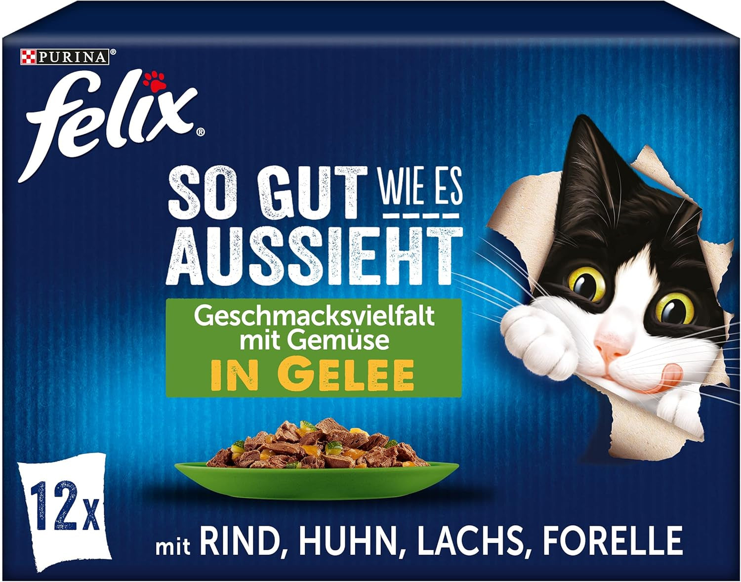 Felix So gut wie es aussieht Katzenfutter nass in Gelee, Sorten-Mix, 6er Pack (6 x 12 Beutel à 85g)
