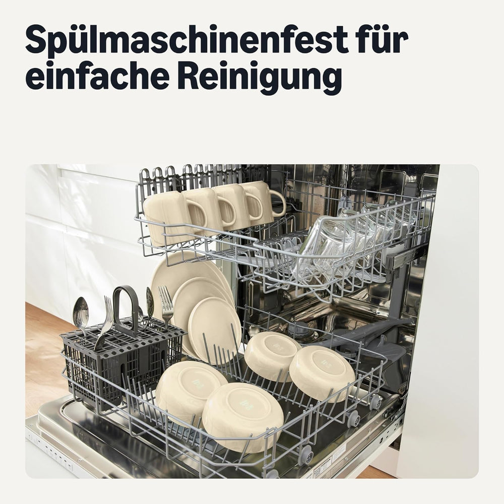 Amazon Basics Service de table en grès émaillé, 18 pièces, 6 ensembles complets, passe au lave-vaisselle, ivoire