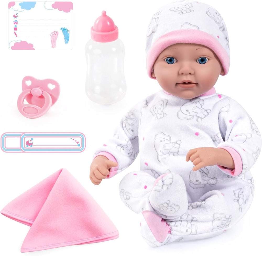 Bayer Design 93827AE Reborn Babypuppe, lebensecht, réaliste, Sucette, Flasche, 38 cm, Blanc, Rosa