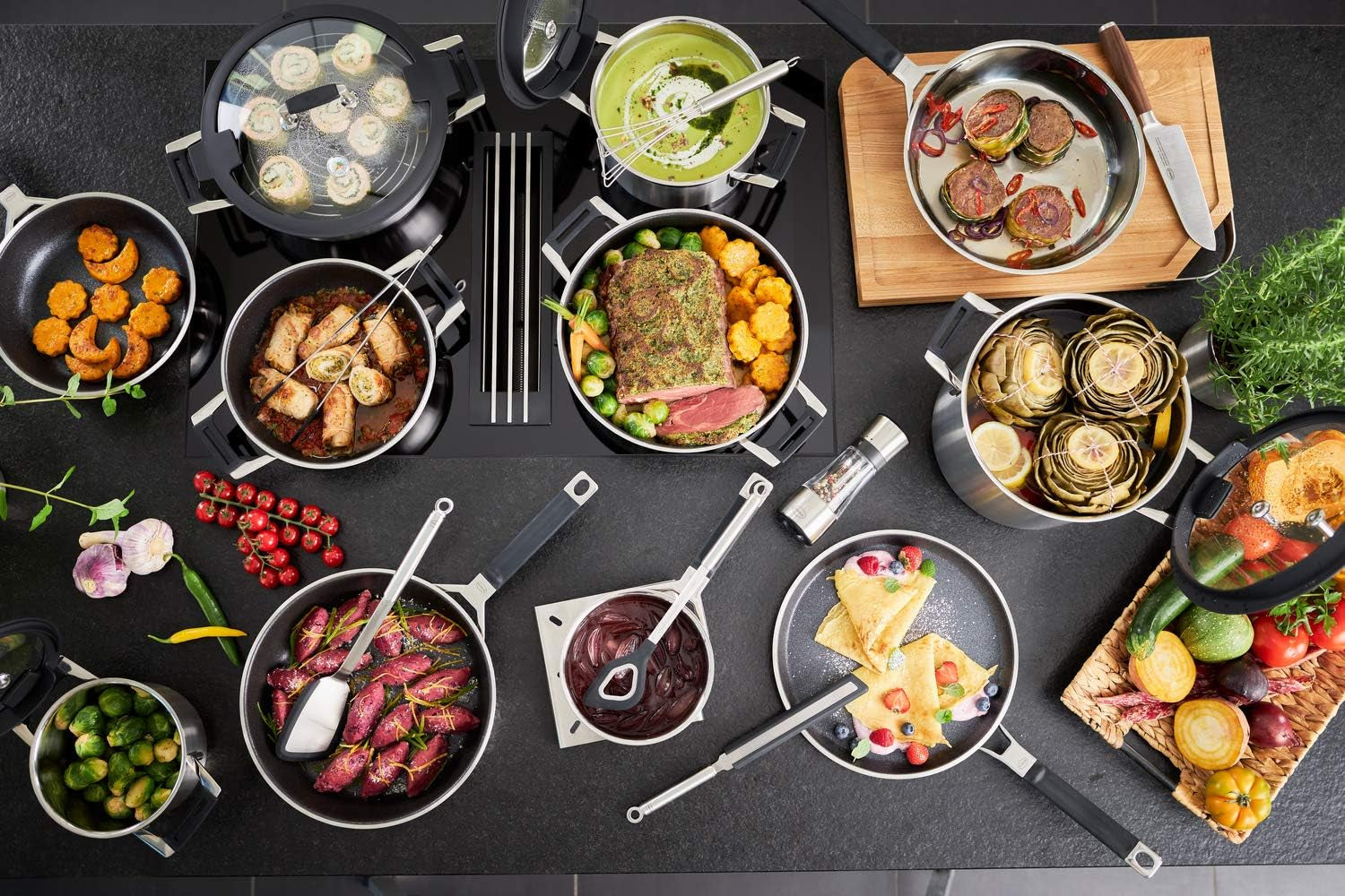 Poêle à crêpes RÖSLE SILENCE PRO, revêtement antiadhésif Proresist premium résistant aux rayures, acier inoxydable 18/10, convient à l'induction Casseroles et poêles Naty Shop