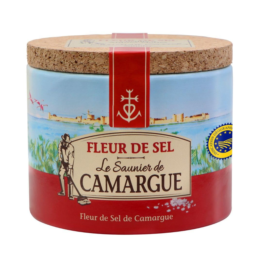 Le Saunier de Camargue Fleur De Sel Citrone Thymian en dose de 125 g, Premium Meersalz aus Süd-Frankreich, Idéal comme Finition von Speisen und zum Verfeinern von Gerichten