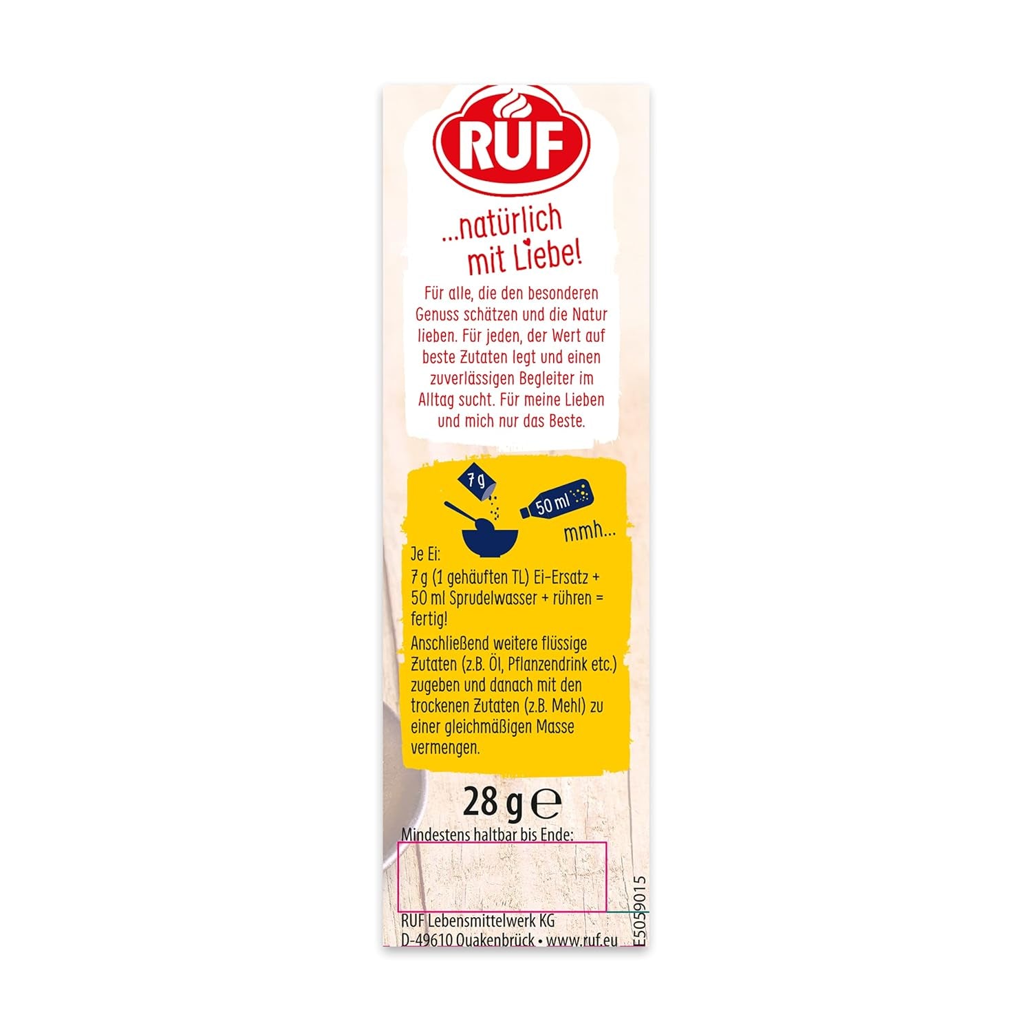 RUF Bio Vegan Egg Remplacement, Vollei-Ersatz 100% à base de plantes, Pulver de remplacement d'œufs pour la pâtisserie, la cuisine, les paniers et les desserts, équivalent à 4 œufs