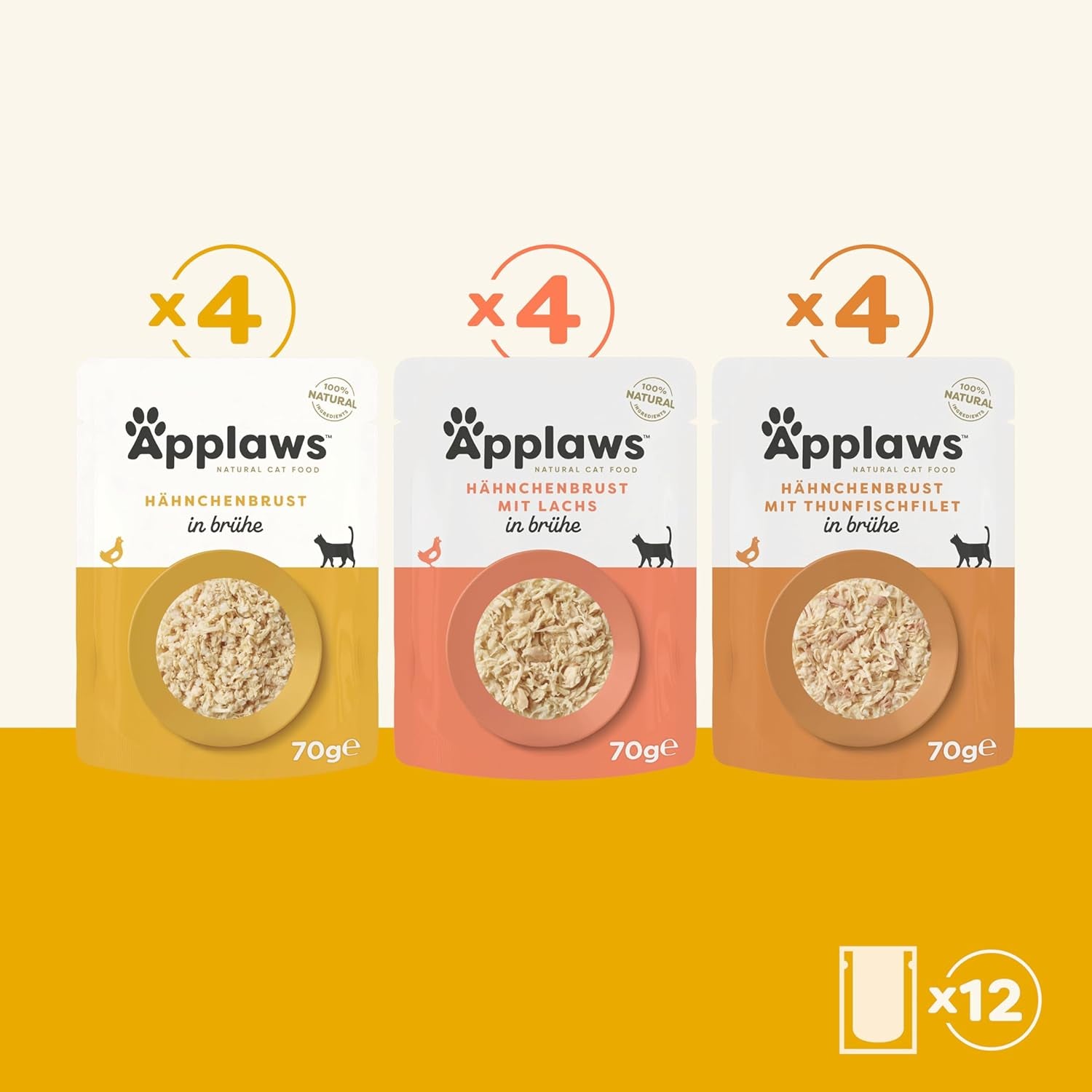 Applaws Sachets de nourriture humide naturelle pour chats, sélection de bouillon de poulet en paquet multiple - 12 sachets x 70 g